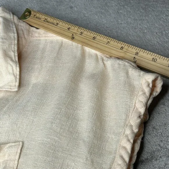 Faherty Shirt Womens Large Peach Gauze Woven Short Sleeve Button Up Lightweight - Picture 8 of 10